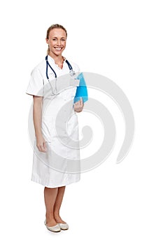 Portrait, clinical nurse and happy with folder for patient, information and records for medical, diagnosis and treatment