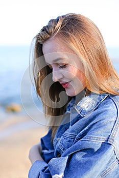 Portrait of close-up portrait of charming woman with charming sm