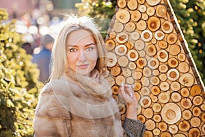 Portrait close up of young beautiful happy woman