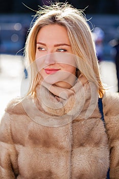 Portrait close up of young beautiful happy woman