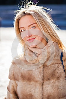 Portrait close up of young beautiful happy woman