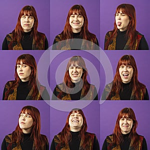 Portrait collage of girl with different facial expressions