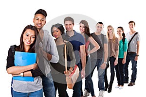 Portrait of college students standing in a line