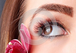 Portrait of colorful eyelash extensions