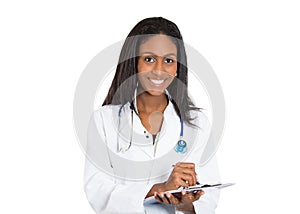 Portrait confident African American female doctor medical professional