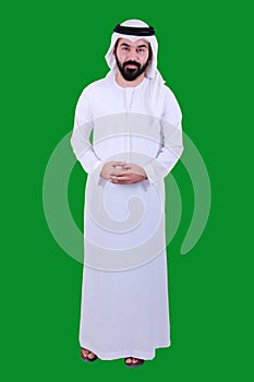 Portrait Of A Confident Arab Man Welcoming And Wearing UAE Traditional Dress UAE EMIRATI CONFIDENT