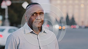 Portrait confident experienced mature african american senior businessman smiling happy adult entrepreneur man boss