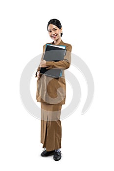 portrait of confident female civil servant wearing khaki uniform