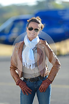 Portrait confident female helicopter pilot photo