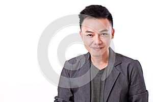 Portrait of confident, happy, positive asian man face