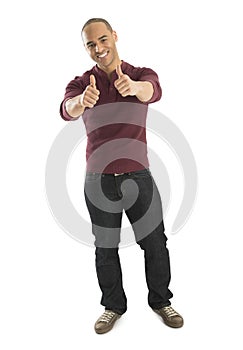 Portrait Of Confident Man Gesturing Thumbs Up