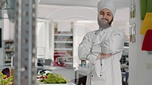 Portrait of confident man preparing to cook gastronomy meal