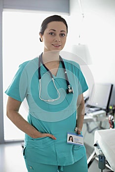 Portrait of confident nurse standing in hostpital