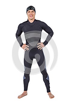 Portrait of confident swimmer in wetsuit