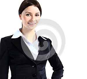 Portrait of a confident young business lady standing against