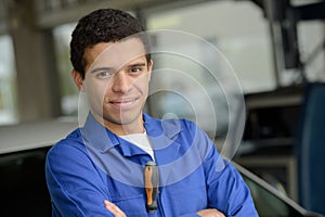 Portrait confident young male worker in industry