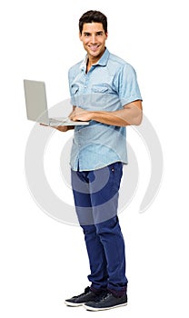 Portrait Of Confident Young Man Holding Laptop