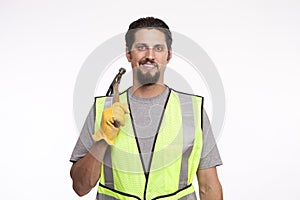 Portrait of a construction worker with a hammer