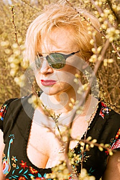 Portrait of cool fashionable woman wearing shades