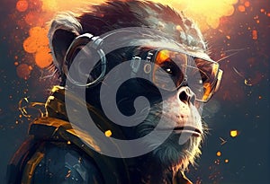 Portrait of a cool monkey as a hacker. AI genarated