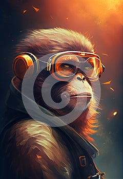 Portrait of a cool monkey as a hacker. AI genarated