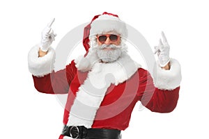 Portrait of cool Santa Claus on white background