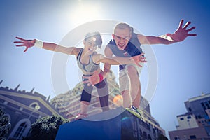 Portrait of a couple doing funny faces