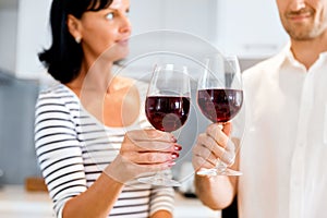 Portrait of a couple having a glass of red wine