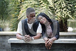 portrait of couple joyful young teenager african american at outdoor.