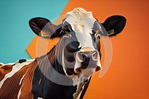 Portrait of a cow on a colored background. Close-up. ai generated