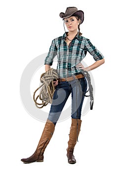 Portrait of cowgirl with the twine