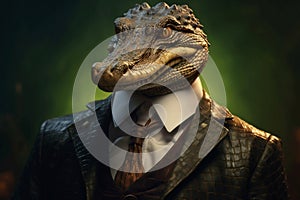 Portrait of a Crocodile dressed in a formal business suit
