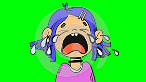 Portrait of a crying girl with choker in cartoon style. Isolated on green screen illustration