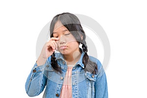 Portrait of crying little girl isolated on white background