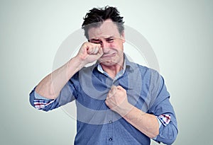 Portrait of a crying man on background