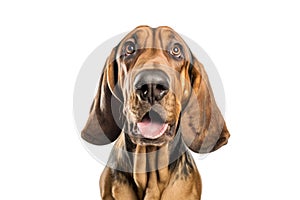 Portrait of curious Bloodhound dog isolated on white background