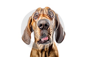 Portrait of curious Bloodhound dog isolated on white background