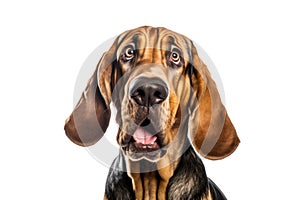 Portrait of curious Bloodhound dog isolated on white background