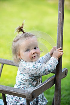 Portrait of a curious little girl with ponytail