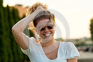 Portrait curly girl outdoors