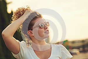 Portrait curly girl outdoors