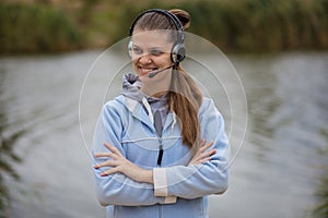 Portrait of a customer service operator wearing a headset