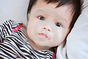 Portrait of cute asian baby girl looking at camera