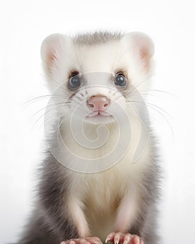 portrait of a cute baby ferret kit with piercing eye