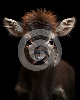 portrait of a cute baby gnu calf with piercing eyes