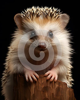 portrait of a cute baby hedgehog piglet with piercing eyes on