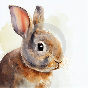 Portrait of a cute baby rabbit, watercolor illustration