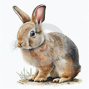 Portrait of a cute baby rabbit, watercolor illustration