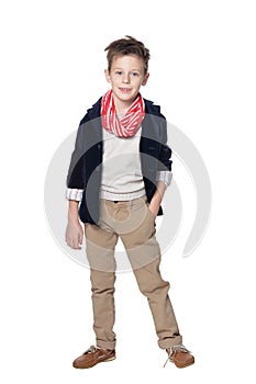 Portrait of cute beautiful boy, posing isolated on white background