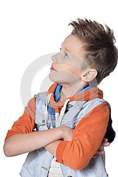 Portrait of cute beautiful boy, posing isolated on white background